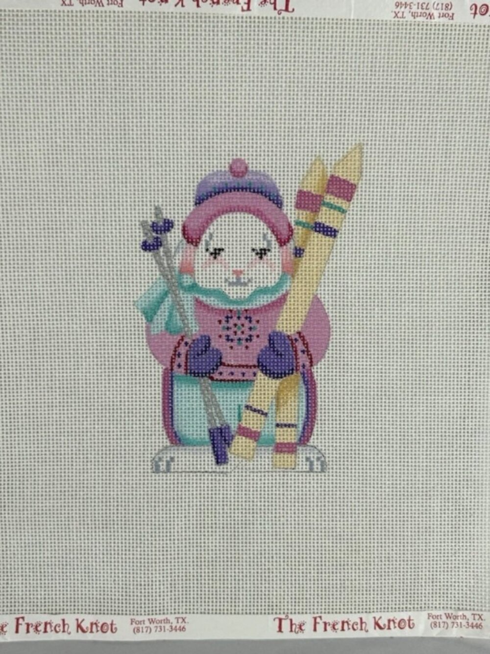 Ski Bunny Rabbit Handpainted Needlepoint Canvas HP 18 Ct